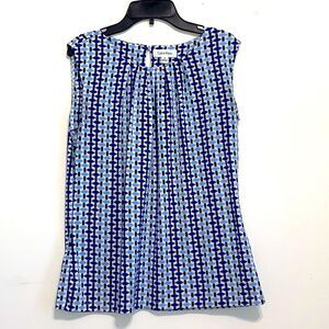 CALVIN KLEIN | Women’s Geometric White Blue Black Sleeveless Blouse Top Size M
